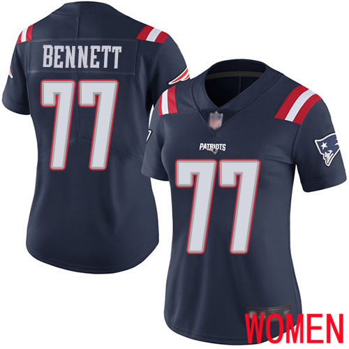 New England Patriots Football 77 Rush Vapor Limited Navy Blue Women Michael Bennett NFL Jersey
